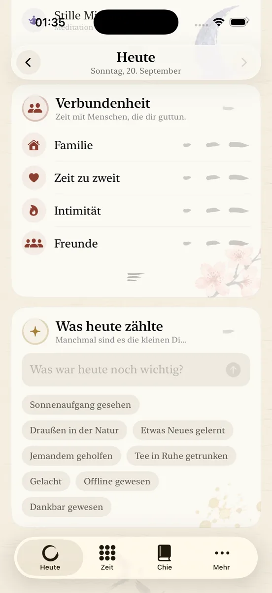 Die Karten Verbundenheit und Was heute zählte mit Pinselstrichen für den Umfang.